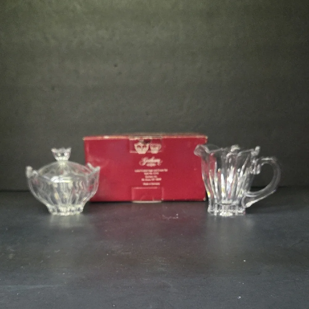 Vintage Gorham Lotus‎ Crystal Sugar & Cream Set Style #C315 Germany Made